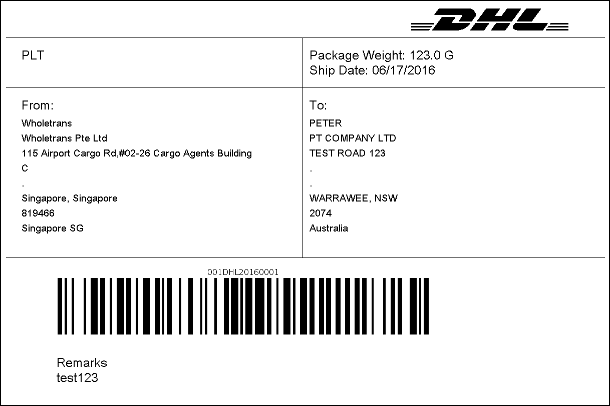 DHL小包面单打印